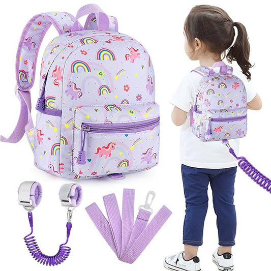Accmor Toddler Backpack Leash, Cute Unicorn Baby Backpacks with Anti Lost Wrist Link, Mini Kids Backpack Leash Walking Harness for Outdoor Travel, Adorable Backpack Tether for Boys Girls 1-3 (Purple)