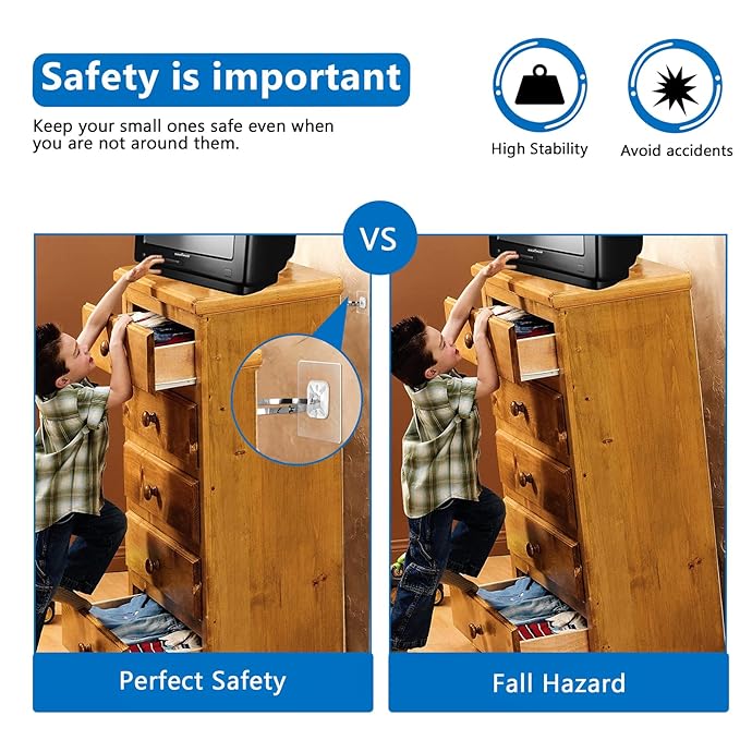 Adhesive Furniture Wall Anchors (10 Pairs 20 Packs), Vinkqiado Anti Tip Furniture Safety Straps for Baby Proofing, Secure Bookcase Dresser Shelf Cabinet to Wall for Child