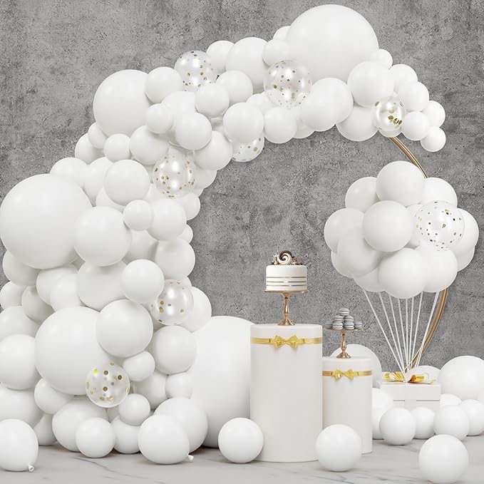 JOYIN 150 Pcs White Balloons, Different Sizes 18 12 10 5 Inch White Latex Balloon Arch Kit with Instruction for Birthday Decoration Party Graduation Wedding Holiday