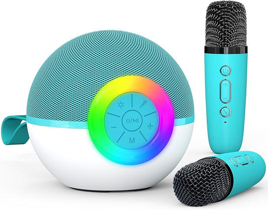 Karaoke Microphone Machine Toys for Kids Adults, Mini Portable Bluetooth Speaker with 2 Wireless Mics, Christmas Birthday Gifts for Boys Girls Ages 3 4 5 6 7 8 9 10 11 12+ Year (Green)