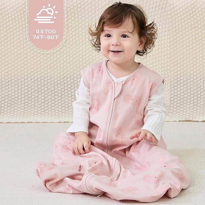 JELLYMONI Baby Sleep Sack 6-12 Months 0.5 Tog Wearable Blanket for Baby, 100% Cotton 3 Pack Infant Toddler Sleeping Sack Lightweight Soft 2-Way Zipper Sleepsack