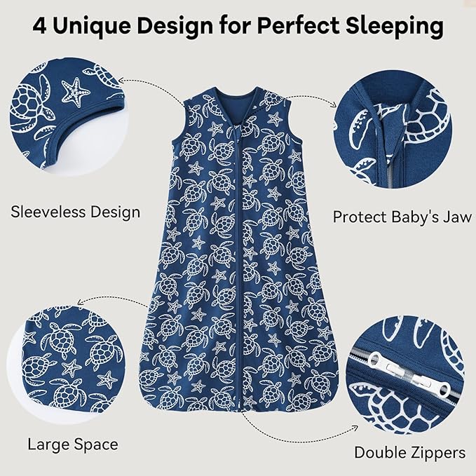Baby Sleep Sack 18-24 Months 0.5 Tog Wearable Blanket Baby, 3 Pack 100% Cotton Lightweight Sleeping Sack with 2-Way Zipper for Infant Toddler Shark