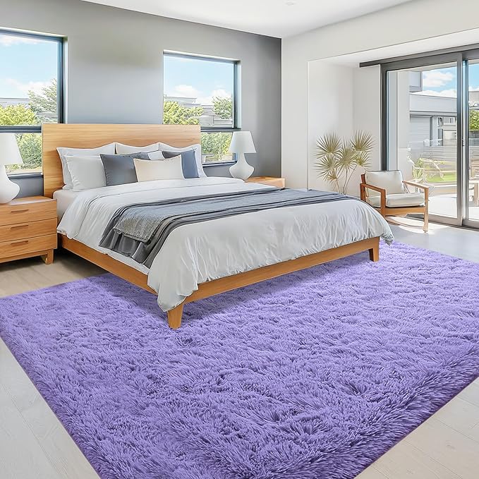 8x10 Area Rug for Living Room: Fluffy Shag Soft Washable Rugs Large Fuzzy Plush Indoor Carpet for Bedroom Nursery Playroom Kids Girls Boys Room (Purple, 8'x10')