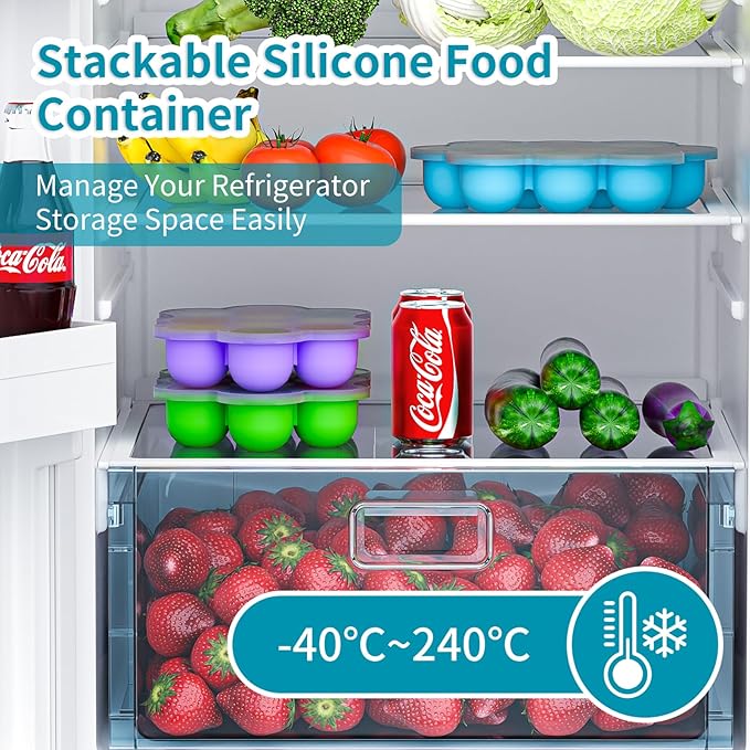 10 Cavities 2 OZ Portions Silicone Baby Food Freezer Tray with Lid, Baby Food Storage Containers,For freezing and storing Breast Milk,ice cube,Fruit Purees,leftovers(Blue)