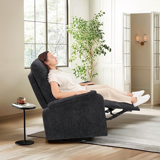 COLAMY Swivel Recliner Chair with Footrest, High Back with Double-Layer Cushion, Glider Recliner for Nursery & Living Room, Bedroom, Dark Grey