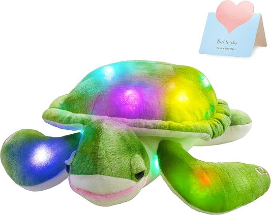 Glow Guards 14'' Light up Sea Turtle Stuffed Animal Ocean Life Soft Plush Toy Pillow with Lullabies LED Night Lights Children's Day Birthday Gifts for Toddler Kids