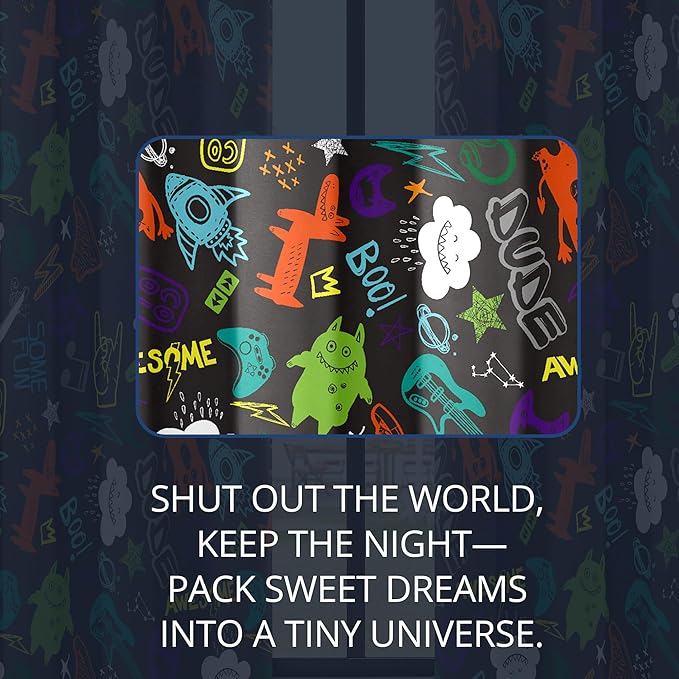 Kids Teen Graffiti Space Blackout Curtains - 100% Blackout, Thermal Insulated, Noise Reducing, Perfect for Kids Room and Nursery, 2 Panels (Graffiti Space Vibes, W52×L84)