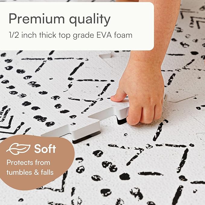 Baby Play Mat for Floor – 4x6ft Boho | Soft Non Toxic Premium EVA Foam Tiles for Tummy Time, Crawling & Playroom – Waterproof Interlocking Floor Mat for Babies & Toddlers by Lillefolk (6 Tiles)