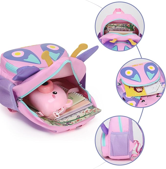 3D Butterfly Toddler Backpack - Cute Animal Cartoon Mini Travel Bag for Girls 1-3 Years,Waterproof Kids Preschool Backpack with Personalized Design (Butterfly Style)