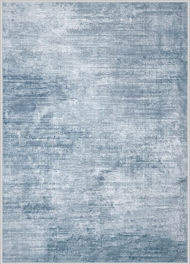 Area Rugs 6x9 Living Room: Washable Rug Modern Abstract Large Rugs Soft Non Slip Neutral Rug Stain Resistant Indoor Carpet for Bedroom Kitchen Dining Room Table Nursery Home Office Rugs(Blue,6'x9')