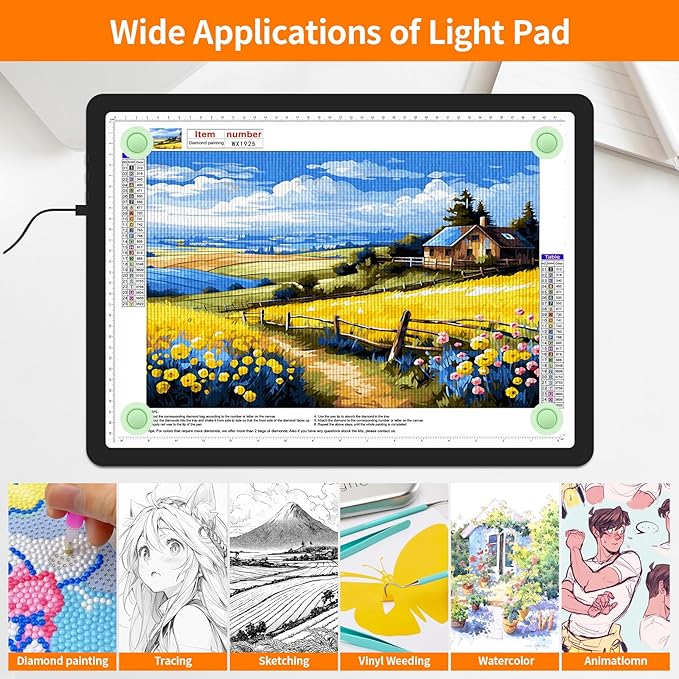 Elice Magnetic A3 Light Board with Bag for Diamond Painting, Tracing LED Light Box with Side Buttons, Super Bright Diamond Art Light Pad, Light Table for Drawing, Sketching, Weeding Vinyl - Black