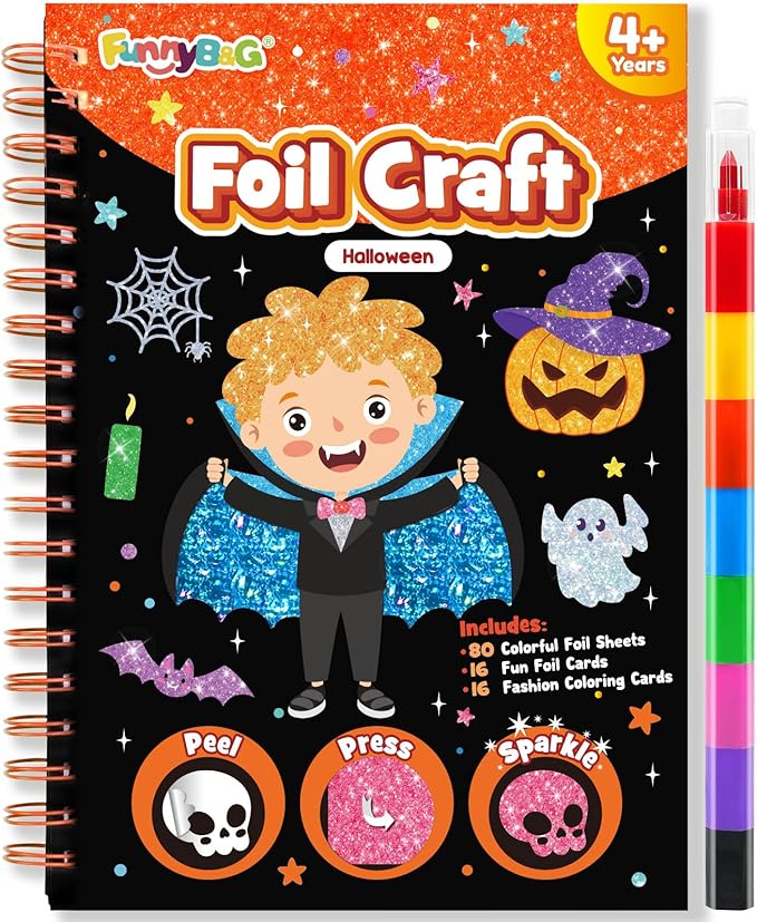 FUNNYB&G Foil Art Craft Activity for Kids - Halloween Crafts Gift Party Favors for Kids Trick or Treat Goodie Bag Stuffer Fillers Gifts Toy for Girls Boys 4 5 6 7 8 9 Years Old(Halloween)