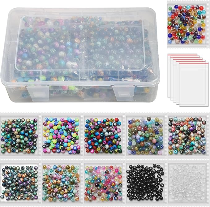 1100pcs 8mm Round Glass Beads for Jewelry Making, Bracelet Necklace Earring DIY Crafts Bulk Kit with Large Hole 83 Different Crystal Beads for Adults Jewelry Supplies