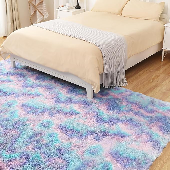 4x5.8 Rainbow Rug for Girls Room, Fluffy Area Rugs for Bedroom, Colorful Kids Rug Cute Anti-Skid Indoor Carpet for Nursery, Living Room, Playroom, Home Decor