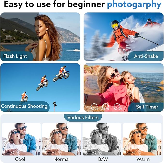 Digital Camera, 4K 64MP Cameras for Photography with 3" 180° Flip Screen,Macro and Wide-Angle Lenses,16X Vlogging Camera for YouTube with 64GB Micro SD Card for Beginner, Teens