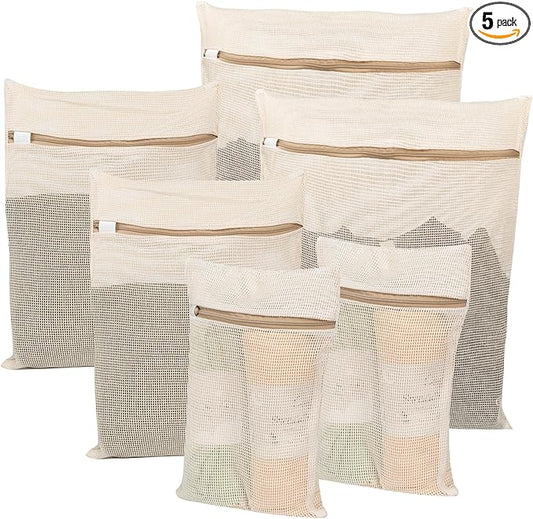 6-Piece Bag, Durable Cotton Mesh Laundry Bag, Sturdy Zipper, Breathable Mesh, Exquisite Laundry Bag for Underwear, Clothes, Pants, Shoes and Socks