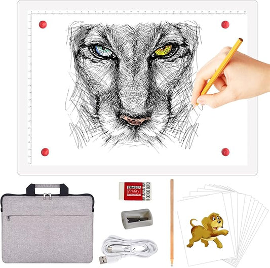 A4 Rechargeable Light Pad with Carry Bag, KOBAIBAN Wireless Magnetic Tracing Light Box, 5-Level Brightness LED Light Board, Cordless Battery Powered Light Drawing Table for DIY Diamond Painting(White)