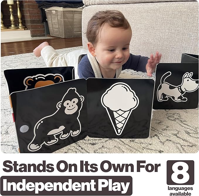 Happy Start Award-Winning High Contrast Board Book - Newborn Black & White Baby Cards, Easy to Clean, Hospital Approved, Stands on Its Own, Tummy Time Toy, Ages 0+ (French)