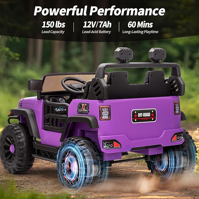 2 Seater Ride on Car Truck, 12V Kids Electric Ride on Toy for Big Kids Age 3-8 w/Remote Control- Purple