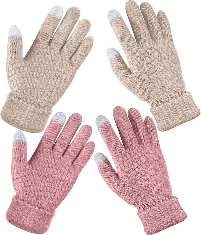 Geyoga 2 Pairs Women's Winter Touch Screen Gloves Soft Warm Fleece Lined Knit Elastic Cuff Winter Texting Gloves