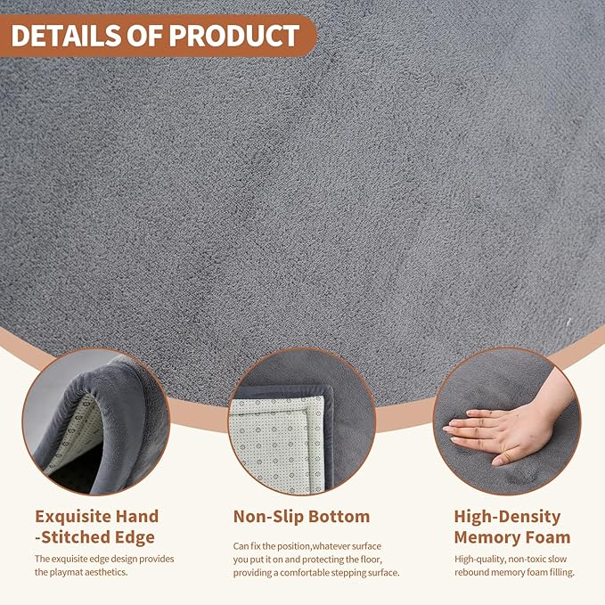 Baby Play Mat for Floor - 1.4" Thick Memory Foam Rug, 80"x70" Playpen Tummy Time Mat, Soft Velvet Nursery Rug, Large Padded Crawling Mats, Cushioned Pads for Playroom Toddlers, Infants, Yoga, Tatami