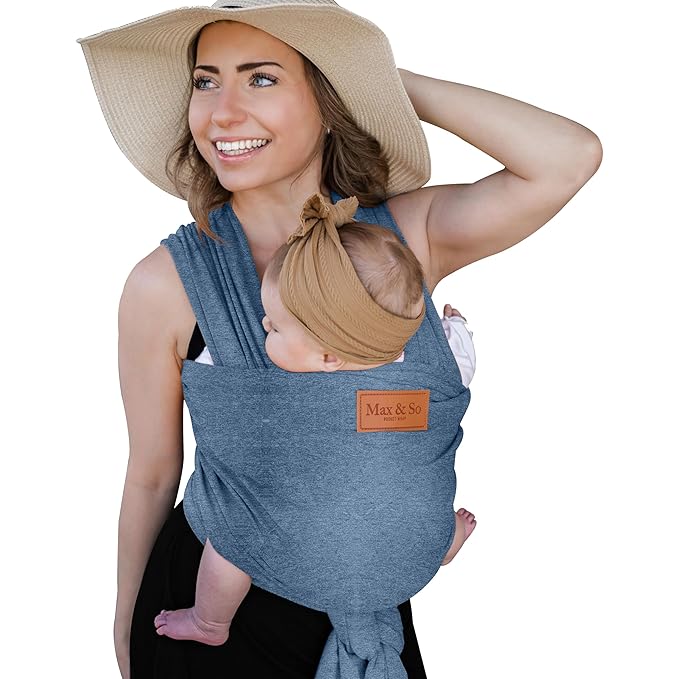 Baby Wrap Carrier - Premium Cotton Baby Carrier Wrap for Newborn to Toddler- Infant Carrier- Baby Holder One Size Fits All with Front Pocket (Grey) by Max&so