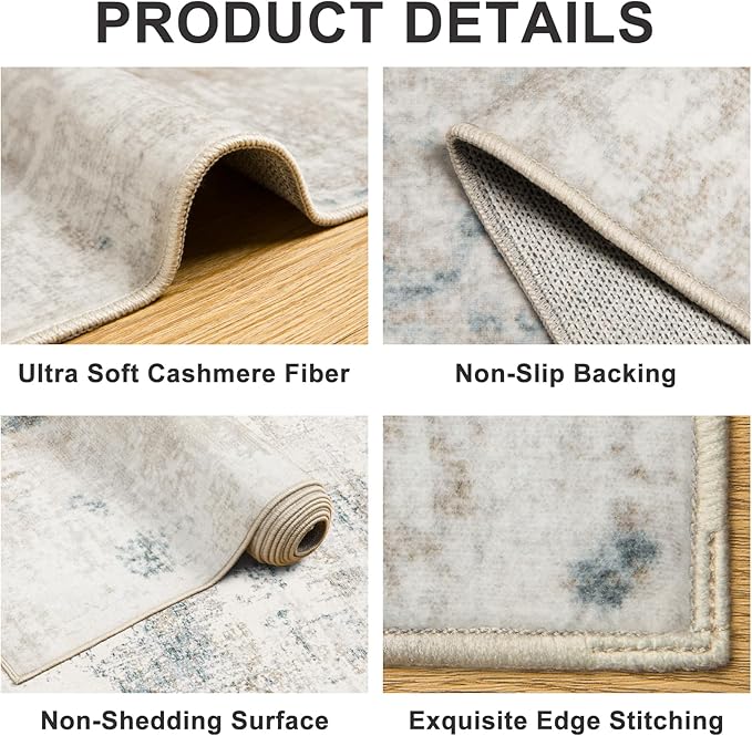 Area Rugs Living Room Rug - 4x6 Washable Modern Abstract Soft Neutral Non-Slip Carpet Large Indoor Floor Stain Resistant Thin Carpets for Bedroom Dining Room Farmhouse Nursery Home Office Multi