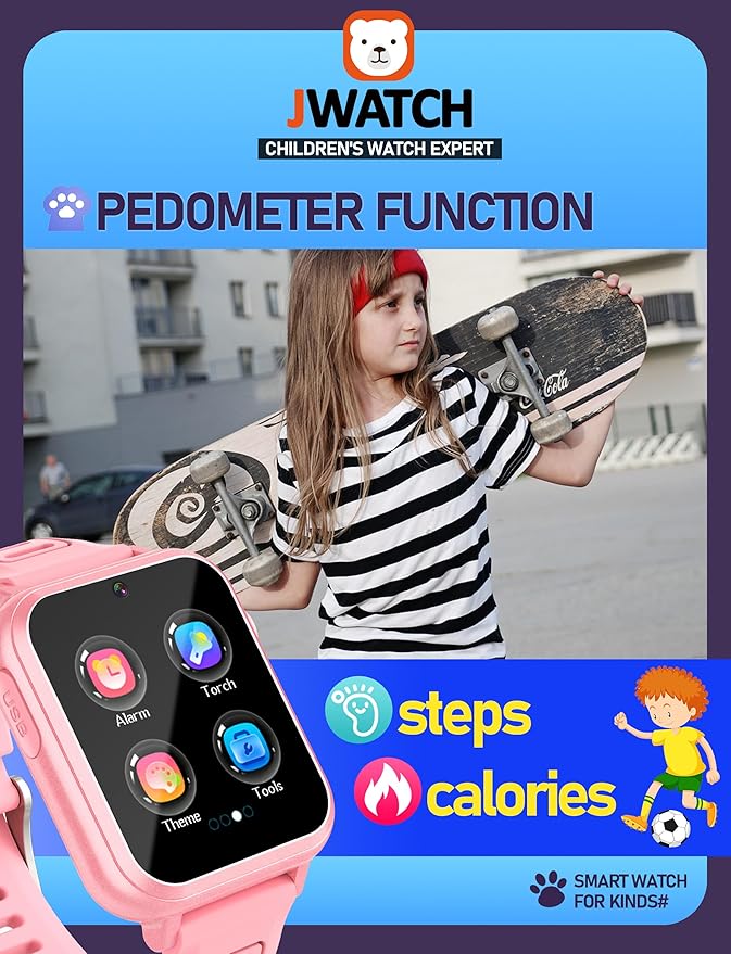 Kids Smart Watch for Boys Girls 6-12 with Pedometer Audio Book Camera Music Player Birthday Present Christmas (Pink