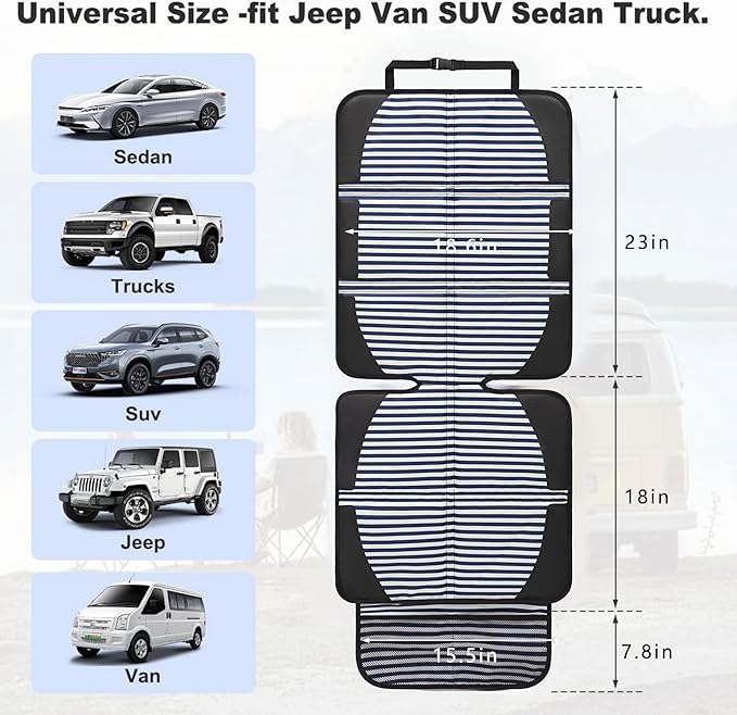 Car Seat Protector for Child Car Seat, 2 Pack Baby Car Seat Covers with Mesh Pockets & Non-Slip Backing 600D Durable Seat Protector Under Baby Car Seat for Car Back Seat (Stripe, Large)