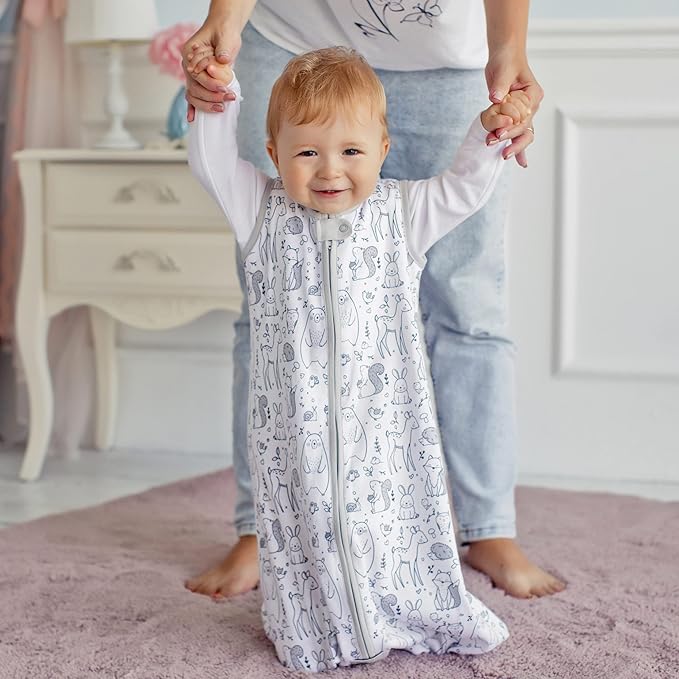 Baby Sleep Sack 1.0 TOG, Organic Cotton Baby Wearable Blanket with Two-Way Zipper, Swaddle Transition Baby Sleeping Bag, All-Season Sleep Sack for Newborn Infant Toddler Boy Girl, 6-12 Months, 1-Pack