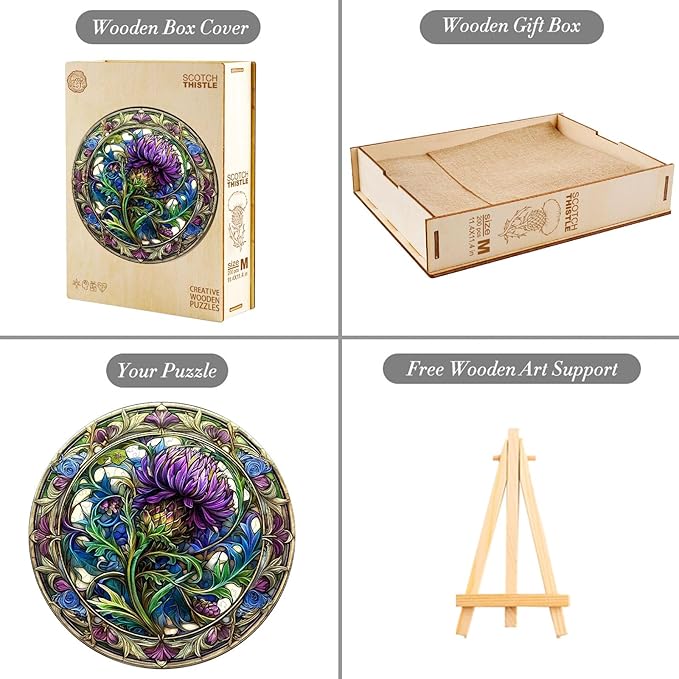 KAAYEE Wooden Jigsaw Puzzles-3D Visual Effect Scotch Thistle Wooden Puzzle Adult Unique Shape Wooden Puzzle Wooden Jigsaw Puzzle for Adult,Puzzle for Adults,Family Puzzles (S-8.5 * 8.5in-100pcs)