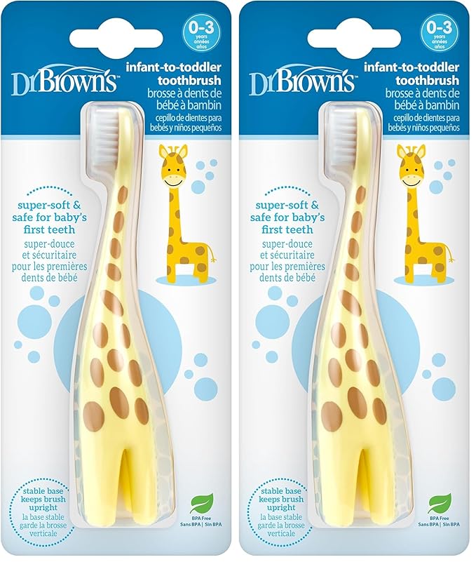 Dr. Brown's Infant-to-Toddler Training Toothbrush, Soft for Baby's First Teeth, Giraffe, 0-3 Years (Pack of 2)