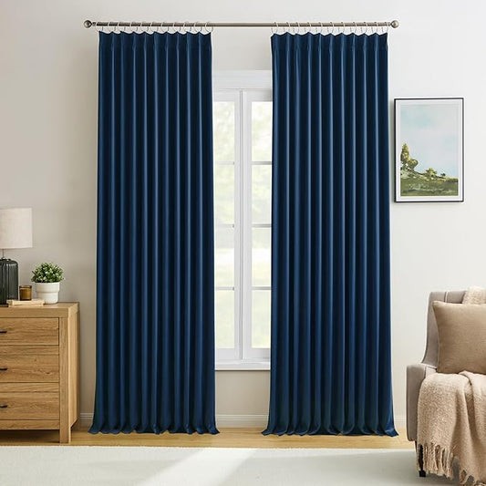 KEQIAOSUOCAI Navy Blackout Curtains 72 Wide x 84 inch Long 2 Panels - Thermal Insulated Room Divider Curtain for Bedroom/Living Room/Patio, Width Pinch Pleated Curtain Panel with Hooks 72 x 84