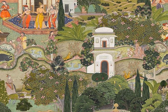 Indian Lush Jaipur Garden Wallpaper Mural Vibrant Green Wallpaper for Bedroom Living Room TV Sofa Background Large Art Wall Mural(Not Self-Adhesive)