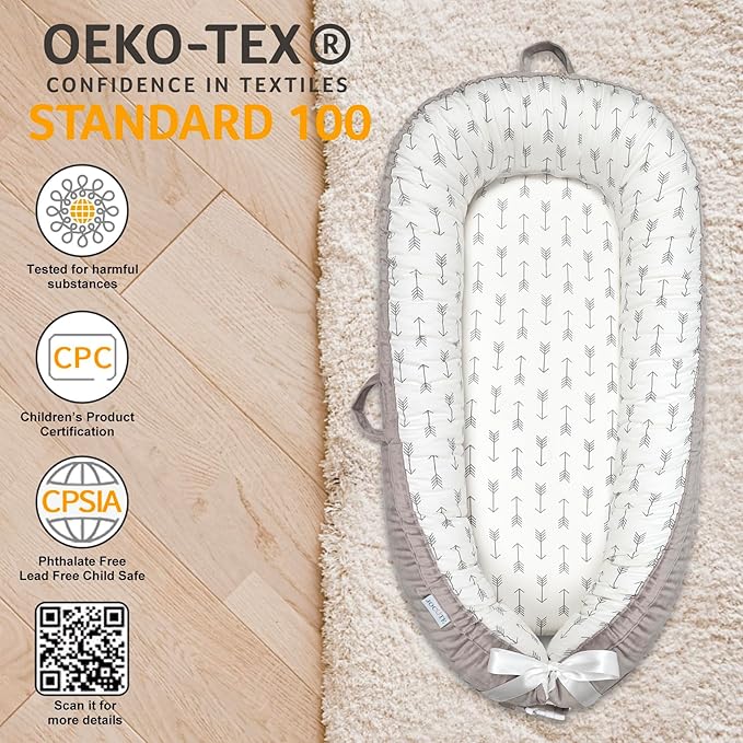 Baby Lounger | Organic Cotton Infant Lounger | Reversible, Adjustable & Portable Floor Lounger | Soft, Breathable, Washable Cover