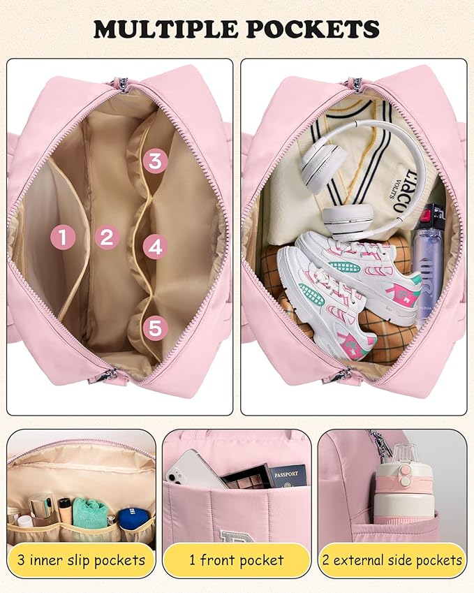 Duffle Bag for Travel, Weekender Bags for Women，Gifts for Women Birthday, Initial Overnight Bag with Wet Pocket，Lightweight Travel Bags Personalized Gym Tote with Makeup Pouch