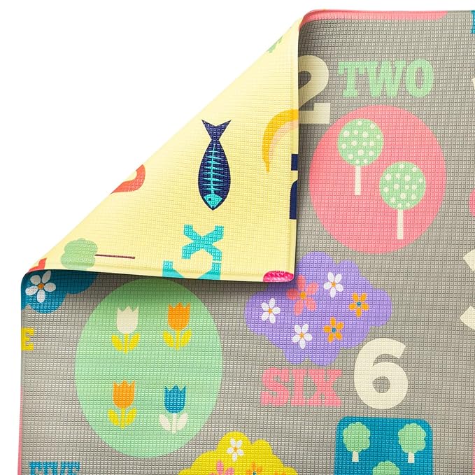 Baby Care Play Mat (Large, Playful - Letters and Numbers) 82'' x 55'' Original One-Piece Reversible Rollable Waterproof Play Mat for Infants, Babies, Toddler, and Kids