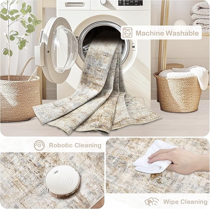 Area Rugs 6x9 Living Room: Washable Rug Modern Abstract Large Rugs Soft Non Slip Neutral Rug Stain Resistant Indoor Carpet for Bedroom Kitchen Dining Room Nursery Home Office Rugs(Blue Brown,6'x9')