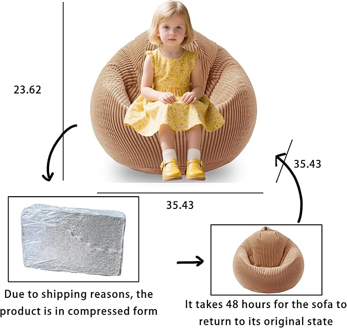 ENBAOHUI Bean Bag Chairs for Kids Memory Foam Comfoy Chair with Filling Sofa Lounge Caramel
