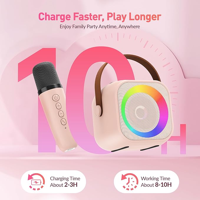 Karaoke Machine for Kids Adults, Mini Portable Bluetooth Karaoke Speaker with 2 Wireless Microphone and Lights, Christmas Birthday Gifts for Girls Ages 4, 5, 6, 7, 8, 9, 10, 12+ Family Home Party