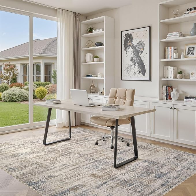 Area Rug for Living Room: 4x6 Washable Neutral Abstract Modern Soft Rugs Non Slip Indoor Floor Stain Resistant Carpet for Bedroom Dining Room Office Nursery - Brown