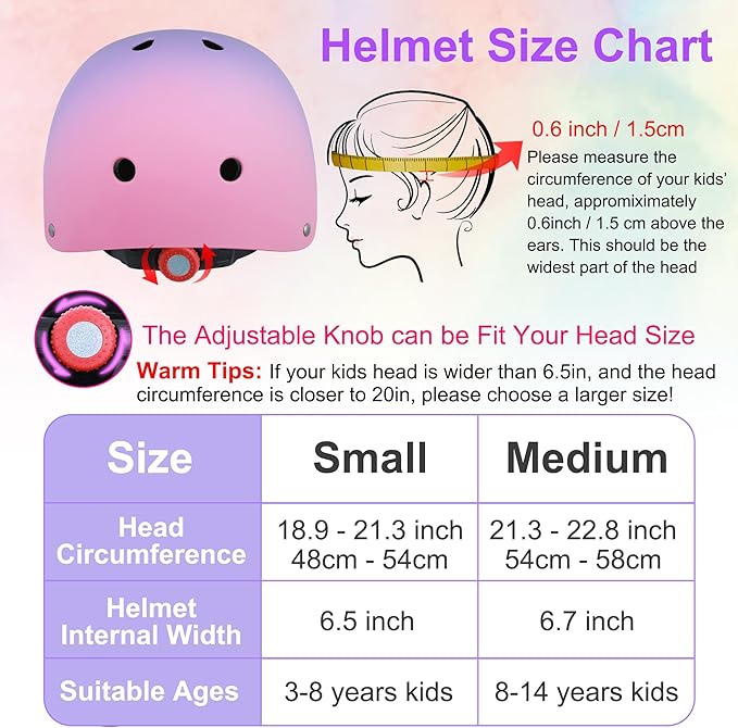 Kids Bike Helmet with DIY Stickers and Knee Pads Elbow Pads Wrist Guard Set for Ages 3-8-14 Toddler Boys Girls Helmet for Roller Skates Cycling Skateboarding Bicycle Scooter