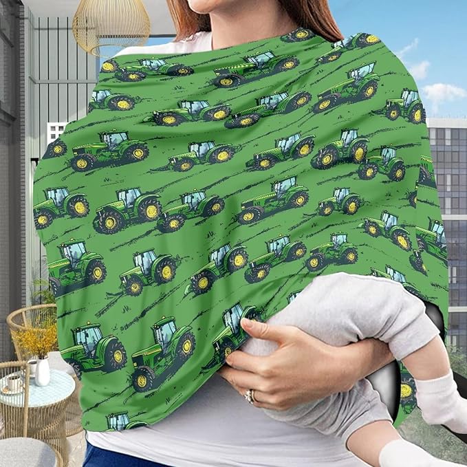 Binienty Baby Car Seat Cover for Boys Girls - Green Truck Multi Use Baby Nursing Scarf, Shopping Car/High Chair/Stroller Portector Decor