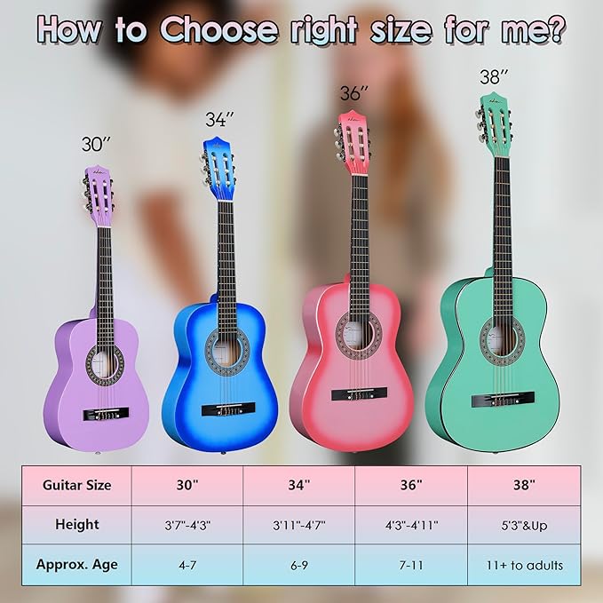 ADM Beginner Acoustic Classical Guitar 30 Inch Nylon Strings Wooden Guitar Bundle Kit for Kid Boy Girl Student Youth Guitarra Online Lessons with Gig Bag, Strap, Tuner, Extra String, Pick,Natural