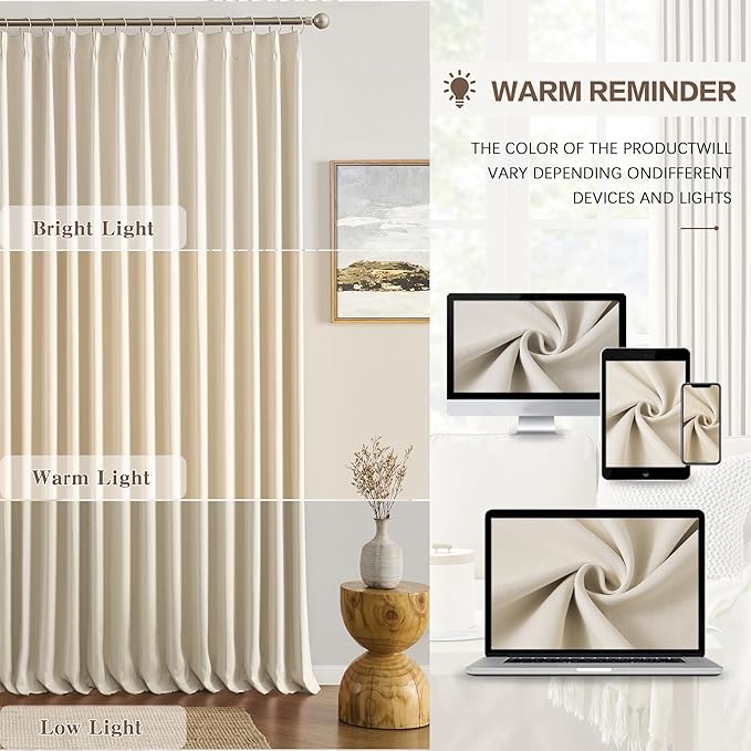 KEQIAOSUOCAI Large Pletaed Curtains 126 Inches Long,(Each 40x2 Panel 80 Widex126 Tall Cream Beige) Extra Length Burg Heat&Cold Blocking Black Out Curtains for Dining Room