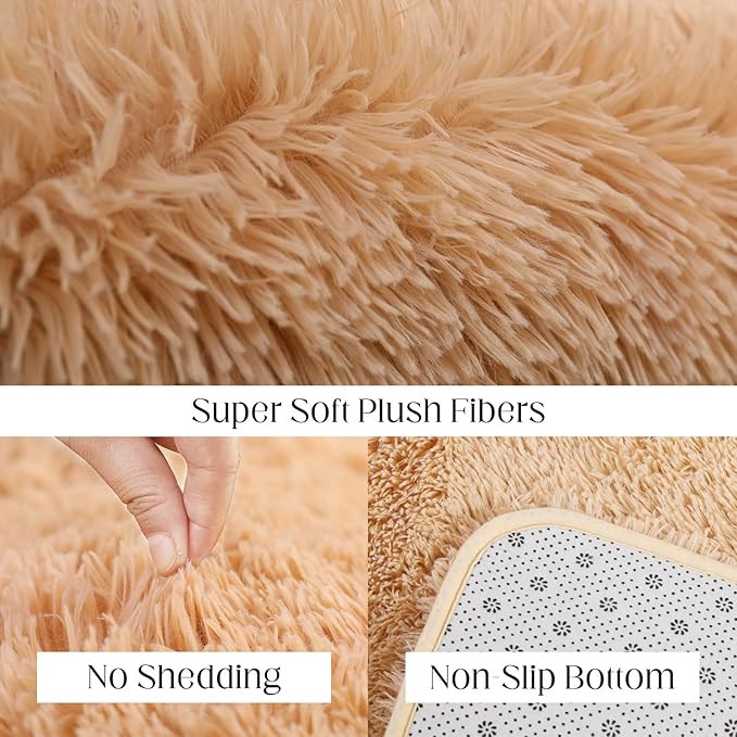 9x12 Area Rug, Fluffy Plush Carpet for Living Room, Bedroom, Nursery, Study, Kids Room - Soft Non-Slip Indoor Decor, Camel