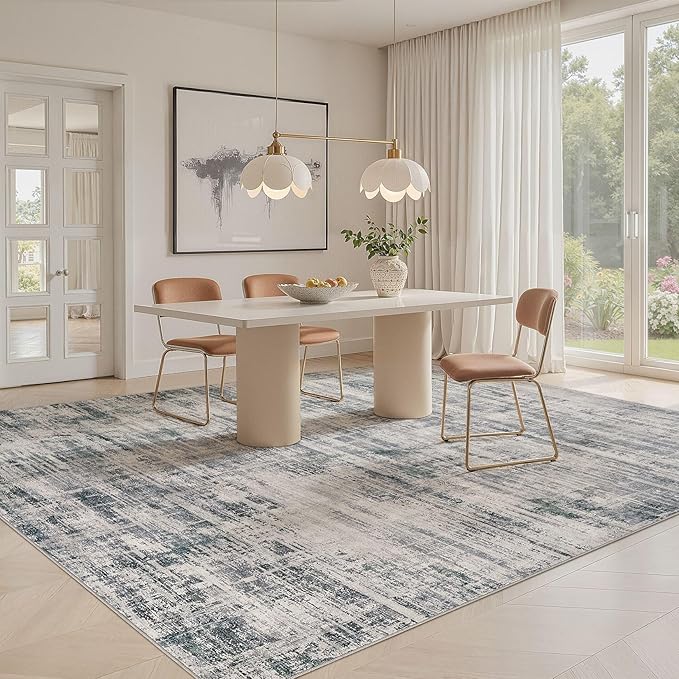 Area Rug for Living Room: 10x12 Washable Neutral Abstract Modern Soft Rugs Non Slip Indoor Floor Stain Resistant Large Carpet for Bedroom Dining Room Office Nursery - Gray