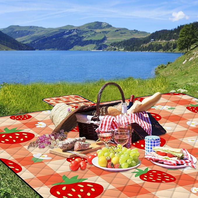 Extra Large Picnic Blanket Waterproof,80"x 80"Foldable Machine Washable Beach Blanket,Outdoor Blanket for 6-8 Adults,Suitable for Indoor Crawling,Park Beach,Camping,Hiking,Family Travel(Orange)