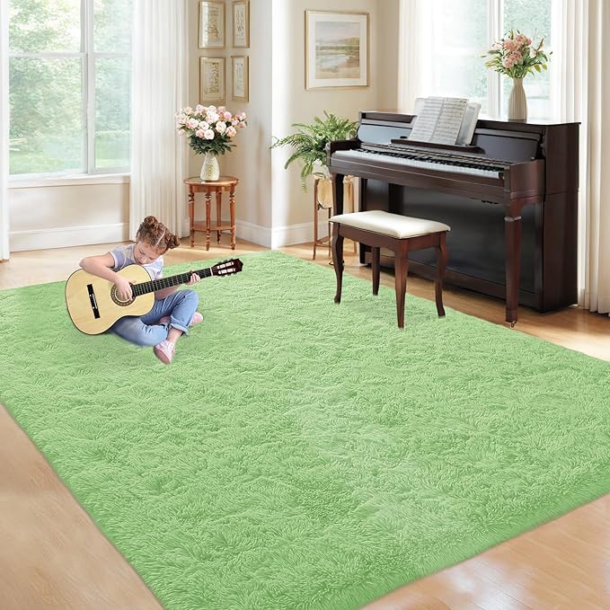 5x7 Area Rug for Living Room: Fluffy Shag Soft Washable Rugs Fuzzy Plush Indoor Carpet for Bedroom Nursery Playroom Dorm Kids Girls Boys Room (Sage Green, 5'x7')