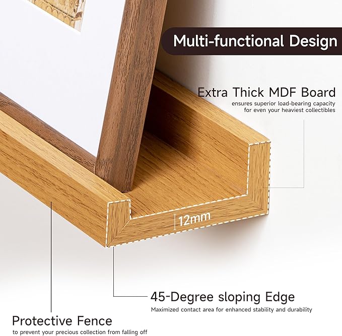 Floating Picture Ledge Shelves for Wall Set of 2, 84 Inches Picture Ledge Shelf with Long Large Nursery Book Shelf for Toys Storage Kids Bookshelf Wall Mounted Living Room Bedroom Decor Frames, Oak